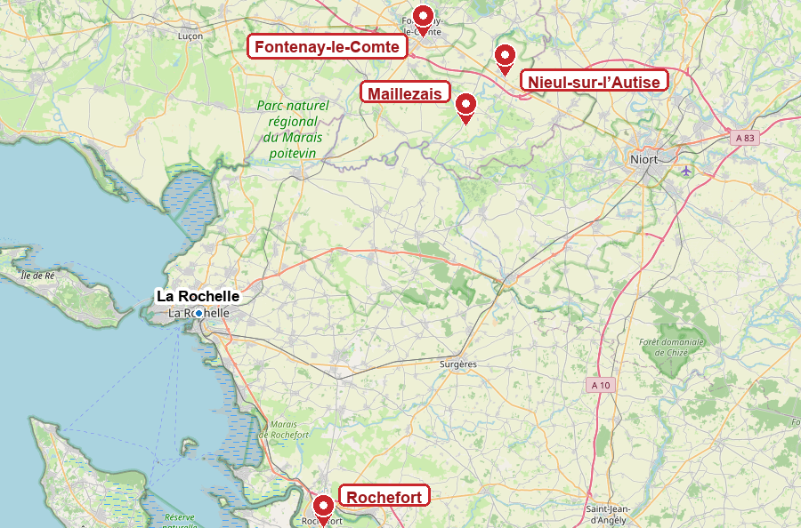 Carte du voyage sur les traces d’Aliénor dans le Poitou