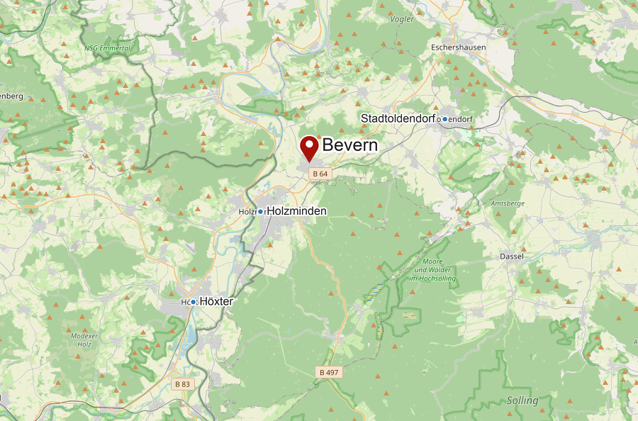 Carte de Bevern avec Einbeck et l’abbaye de Corvey