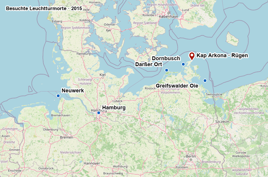 Leuchtturmreise 2015 von Hamburg über Neuwerk bis Rügen und Greifswalder Oie