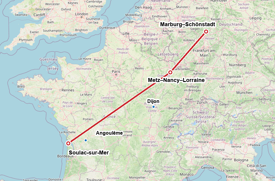 Carte du vol de Marbourg à Soulac