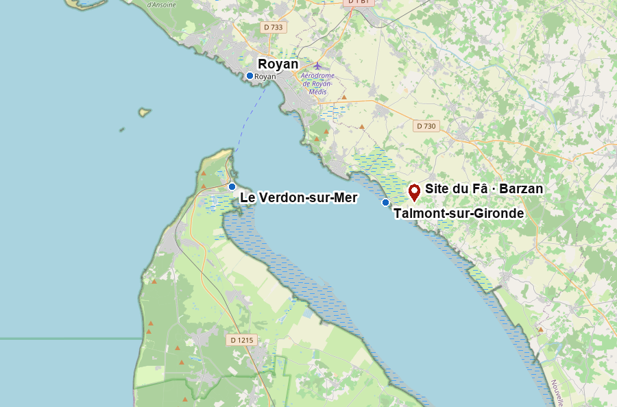 Localisation du site archéologique du Fâ à Barzan sur l’estuaire de la Gironde